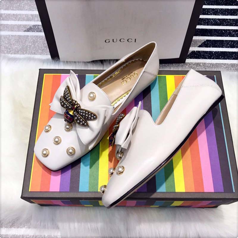Gucci Women Leather Ballet Flat with Bow White
