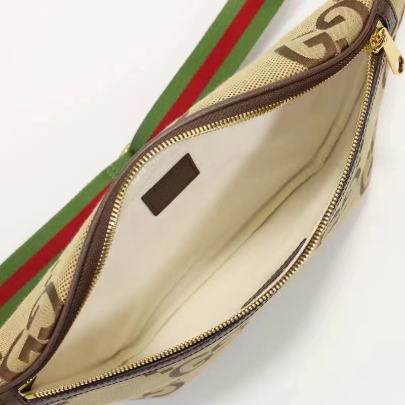 Gucci Unisex Jumbo GG Belt Bag Camel Ebony Canvas Green Red Web