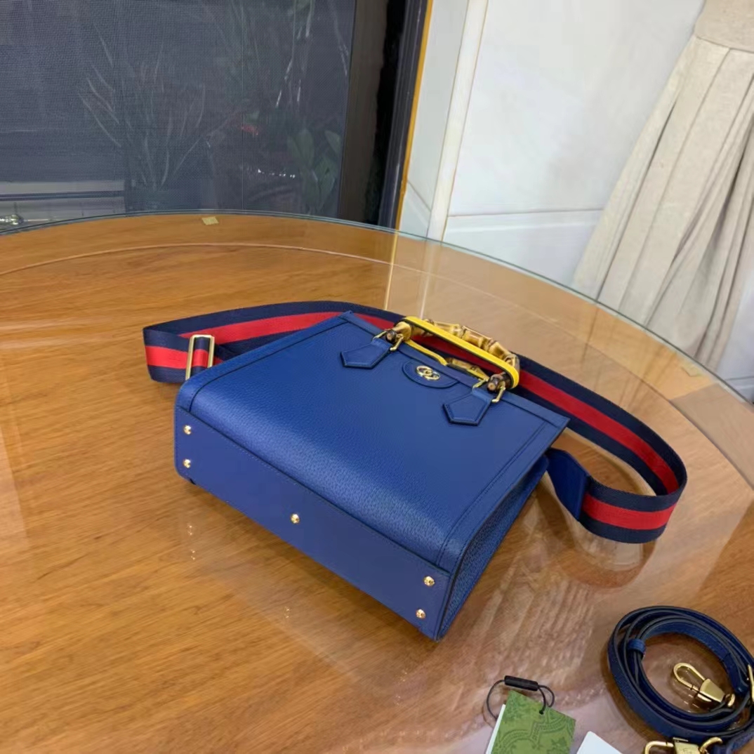 Gucci GG Women Diana Small Tote Bag Double G Royal Blue Leather