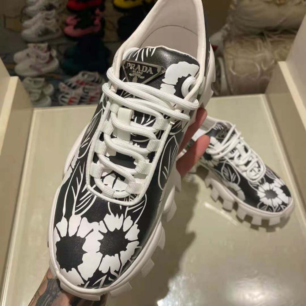 Prada Women Printed Nylon Sneakers-Black