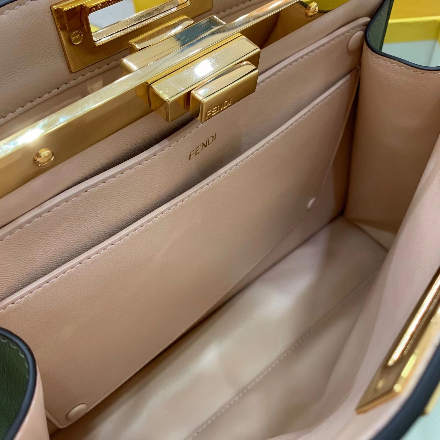 Fendi Women FF Peekaboo Medium Calfskin Leather Bag-Dark Green