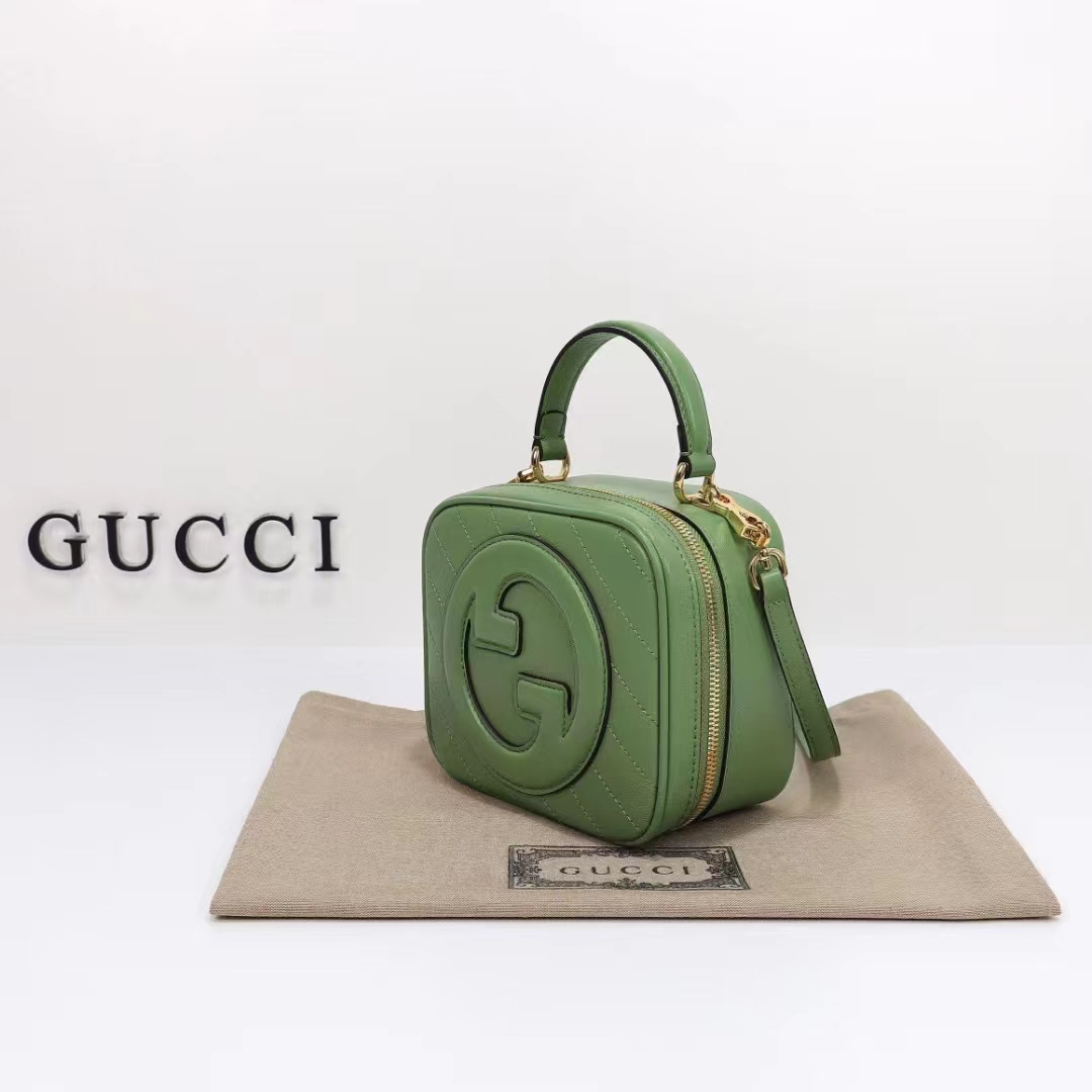 Gucci Women GG Blondie Top Handle Bag Light Green Leather Round Interlocking G