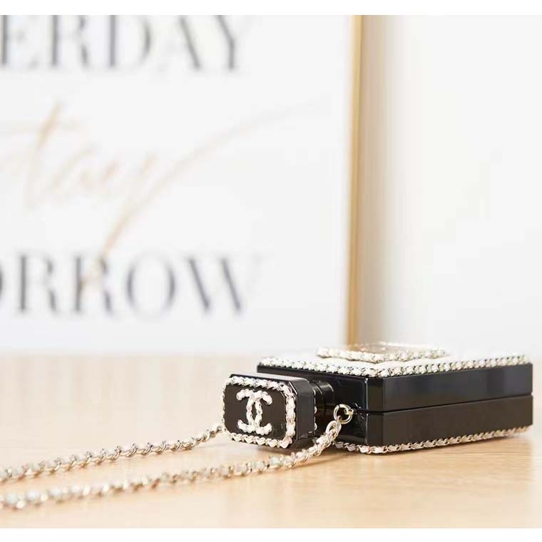 Chanel CC Women Evening Bag Lambskin Plexi Gold-Tone Metal Black White