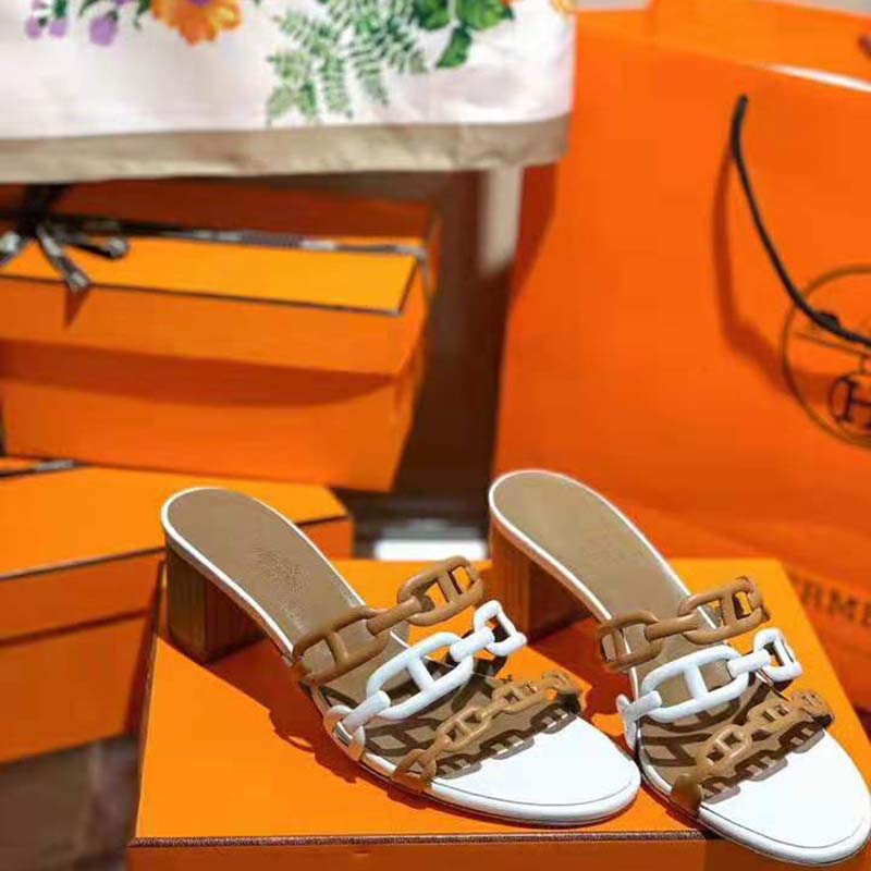 Hermes Women Tandem Sandal in Nappa Leather 5.1cm Heel-Brown