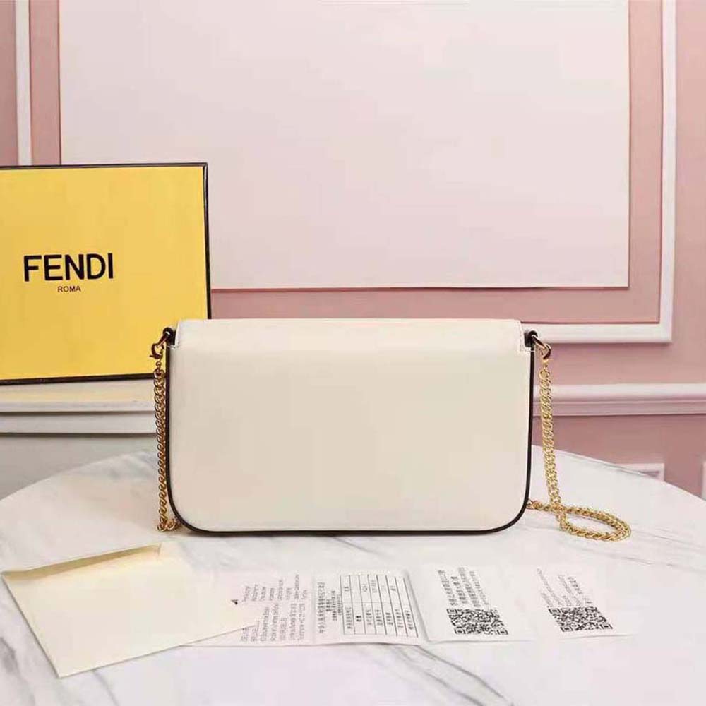 Fendi Women Wallet on Chain with Pouches Leather Mini-Bag-White