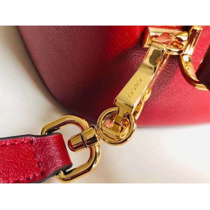 Gucci Women GG Blondie Top Handle Bag Red Leather Round Interlocking G
