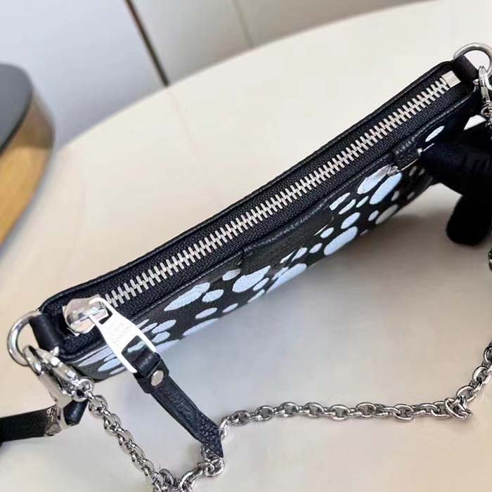 Louis Vuitton LV Women Easy Pouch On Strap Black White Embossed Grained Monogram Cowhide