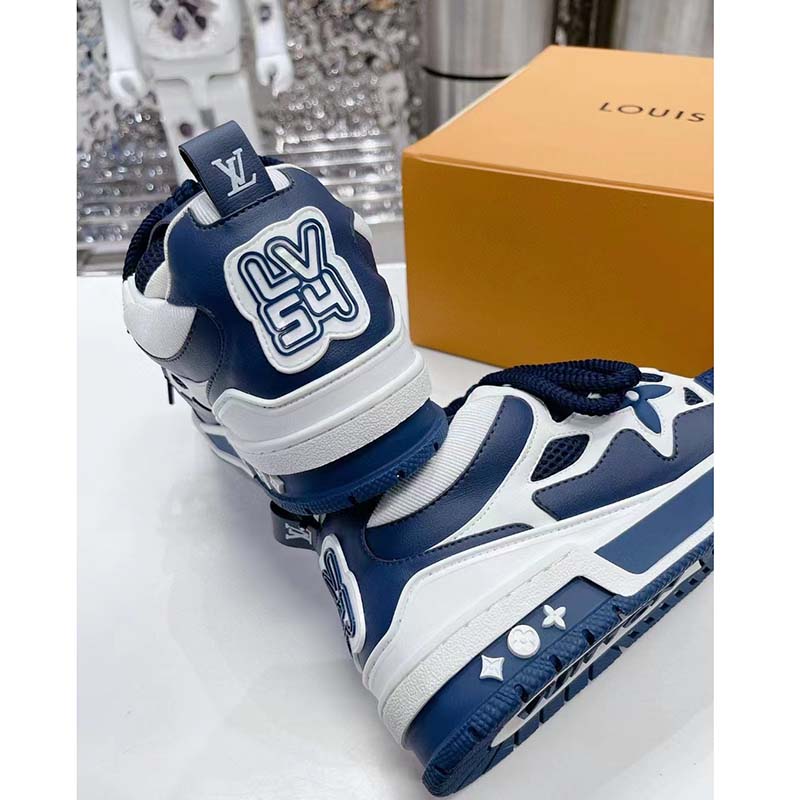 Louis Vuitton Unisex LV Trainer Sneaker Black Monogram Denim Rubber Outsole Flowers