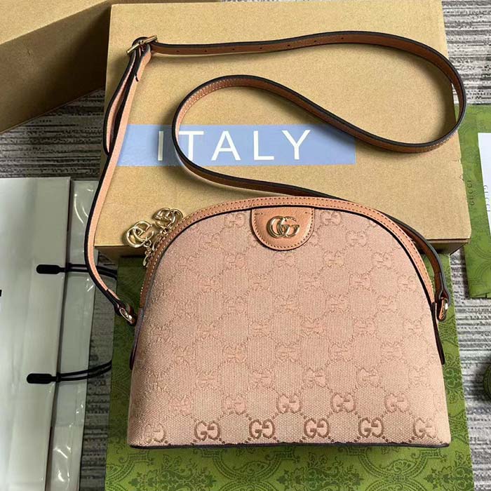 Gucci Women Ophidia GG Small Shoulder Bag Pink Canvas Leather Double G
