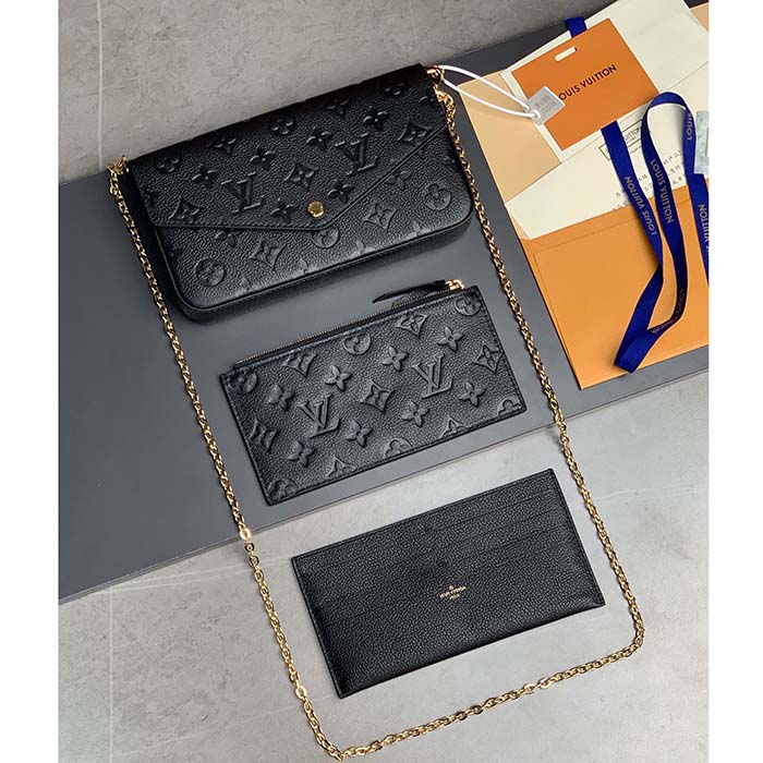Louis Vuitton LV Women Félicie Pochette Black Monogram Empreinte Embossed Supple Grained Cowhide