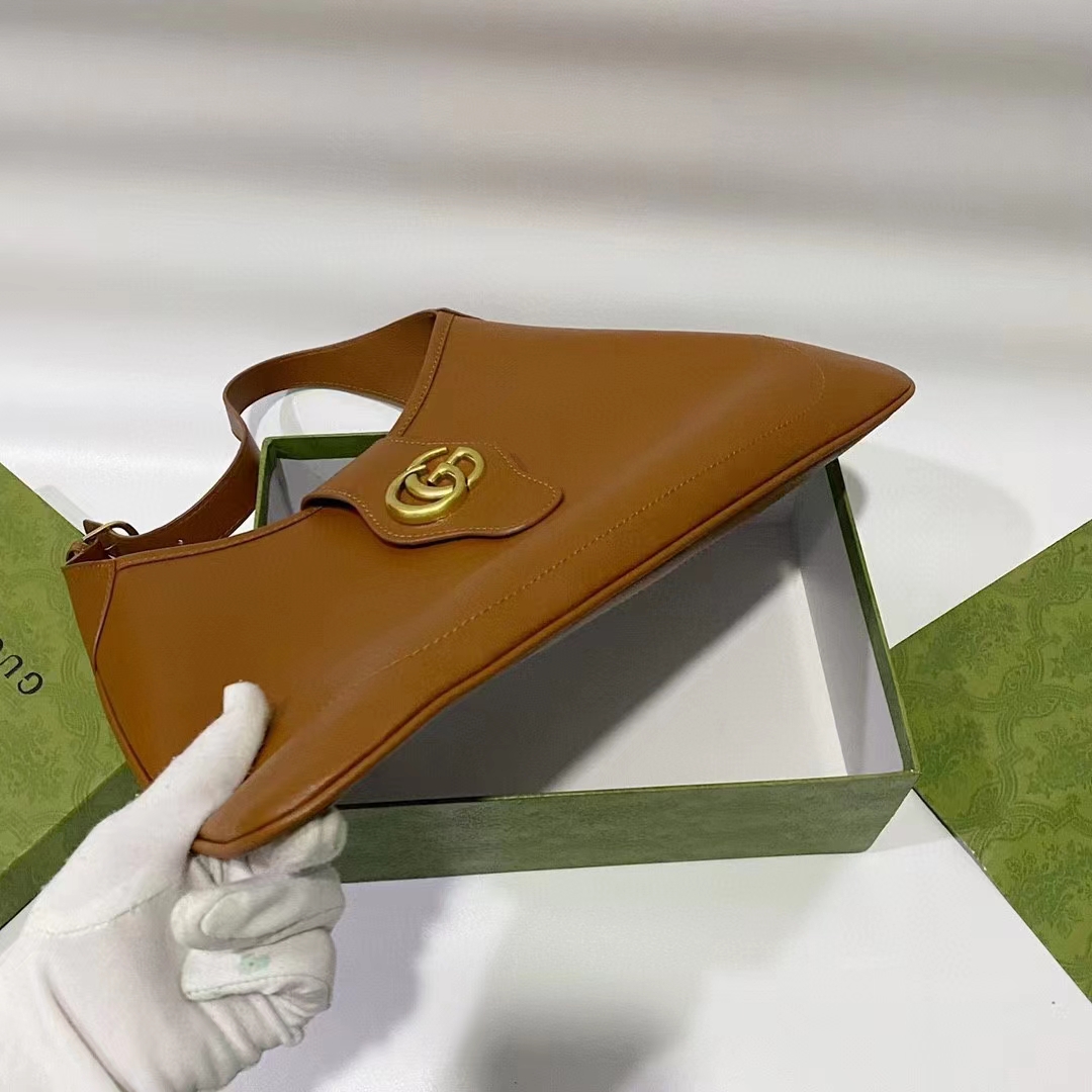 Gucci Women GG Aphrodite Medium Shoulder Bag Brown Soft Leather Double G