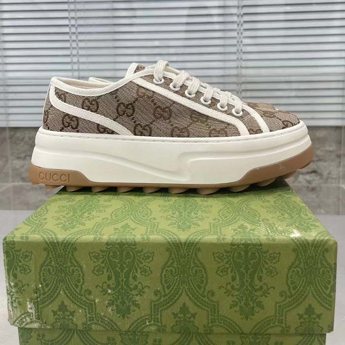 Gucci GG Women’s GG Sneaker Beige Ebony Original GG Canvas Flat 5 Cm Heel
