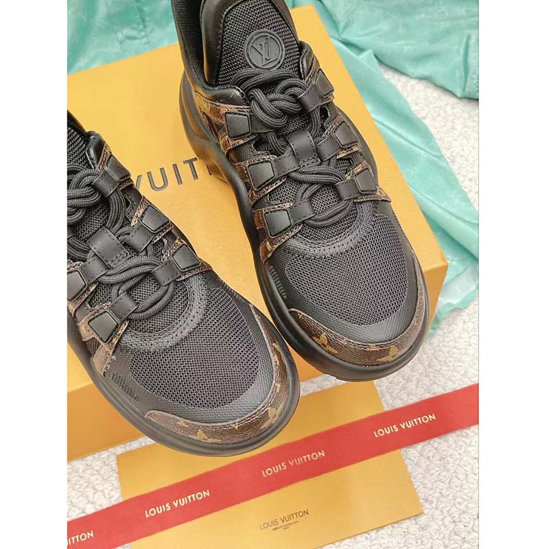 Louis Vuitton Women LV Archlight Sneaker Black Patent Monogram Canvas Technical Fabrics