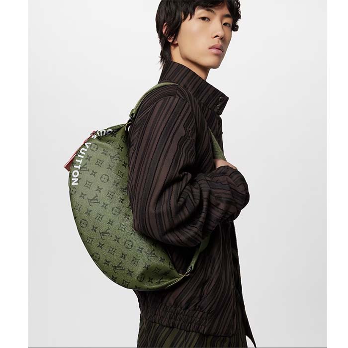 Louis Vuitton LV Unisex Hamac Bag Khaki Green Vermillion Red Monogram Coated Canvas Cowhide Leather