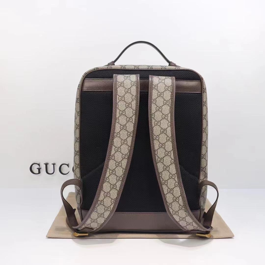 Gucci Unisex Ophidia GG Medium Backpack Beige Ebony GG Supreme Canvas Double G