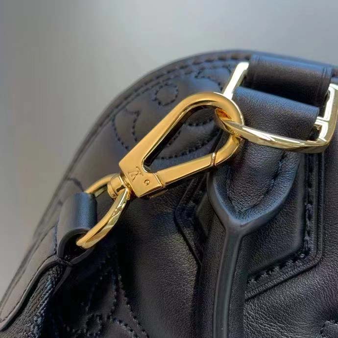 Louis Vuitton LV Women Alma BB Handbag Black Quilted Embroidered Smooth Calf