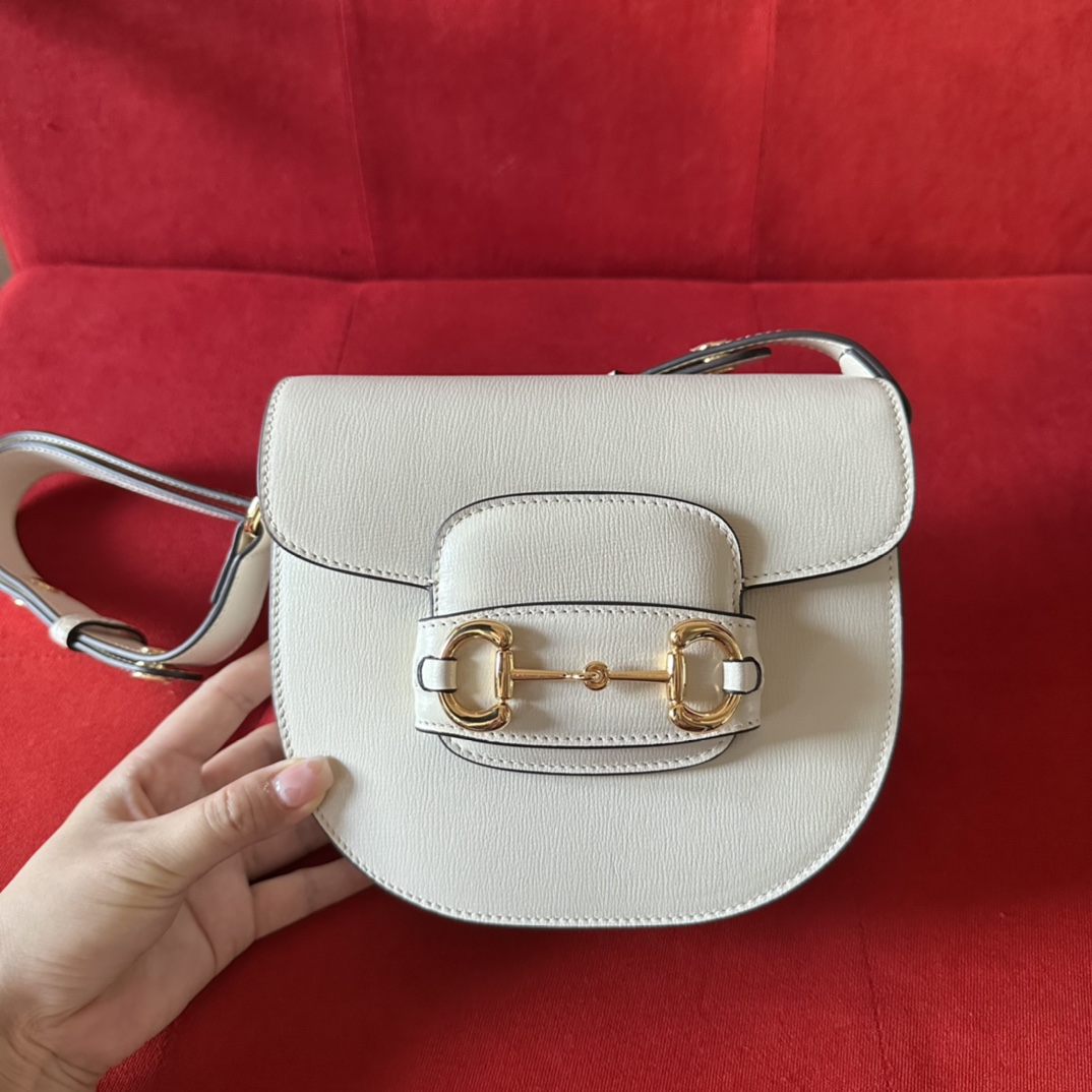 Gucci GG Women Gucci Horsebit 1955 Mini Rounded Bag White Leather Cotton Linen Lining