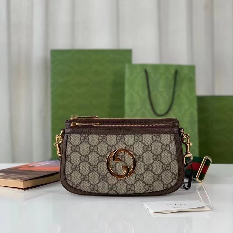 Gucci Women Blondie GG Mini Bag Beige Ebony GG Supreme Canvas