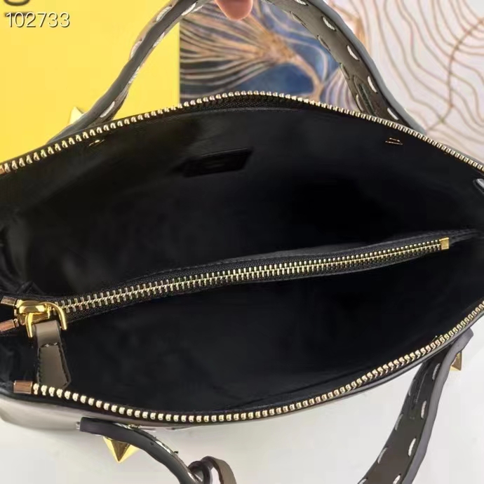 Fendi FF Women By The Way Medium Gray Leather Elaphe Boston Bag