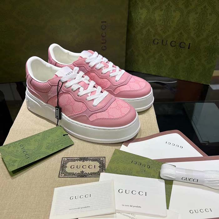 Gucci Unisex GG Sneaker Pink GG Supreme Canvas Printed Interlocking G 5.6 Cm Heel