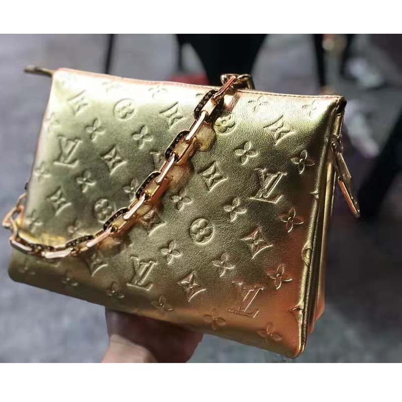 Louis Vuitton LV Women Coussin PM Gold Monogram-Embossed Puffy Lambskin Calfskin