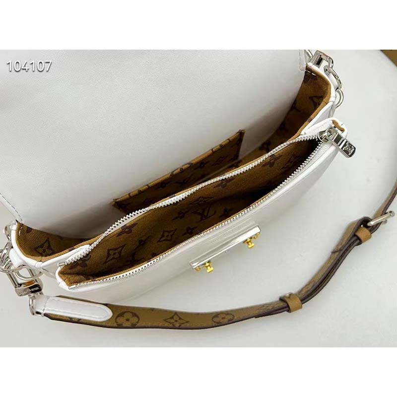 Louis Vuitton LV Women Swing White Calfskin Leather Monogram Canvas S Lock