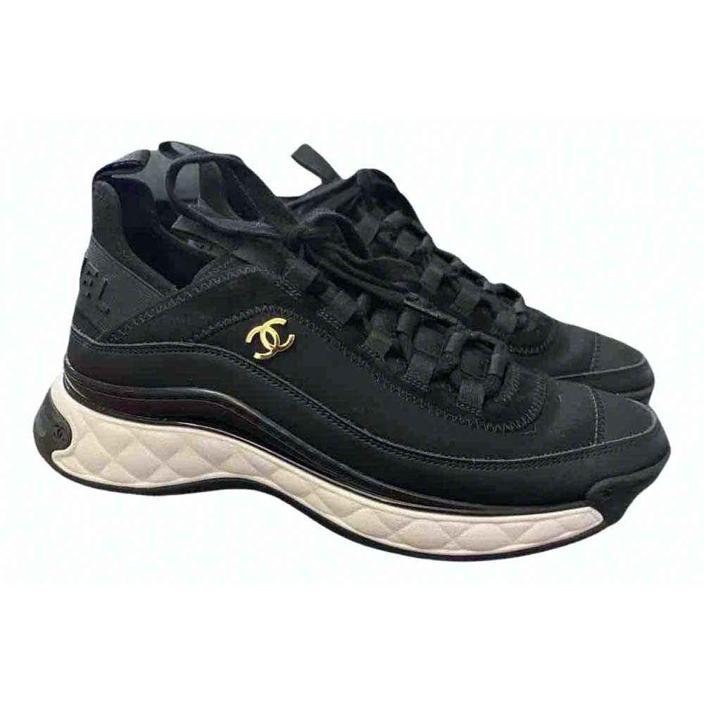 Chanel Women Sneakers in Velvet Calfskin & Mixed Fibers 1 cm Heel-Black