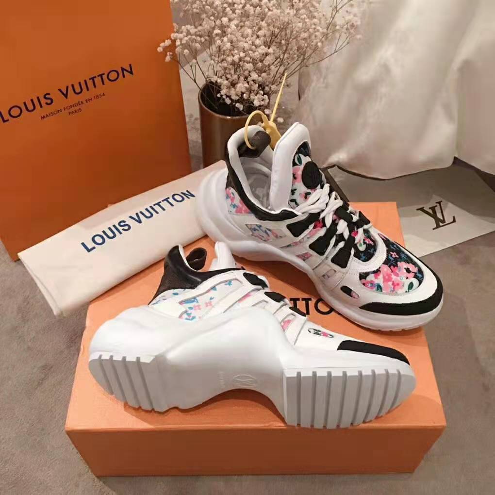 Louis Vuitton LV Unisex LV Archlight Sneaker in Flower-Print Calf Leather-Pink
