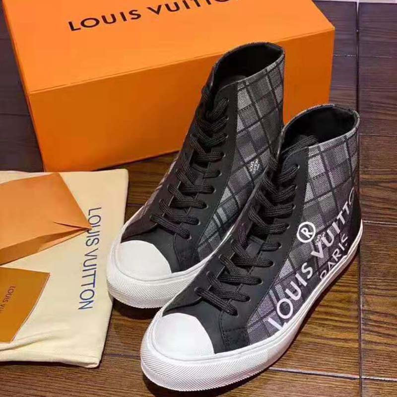 Louis Vuitton LV Unisex Tattoo Sneaker Boot in Damier Tartan Canvas-Black