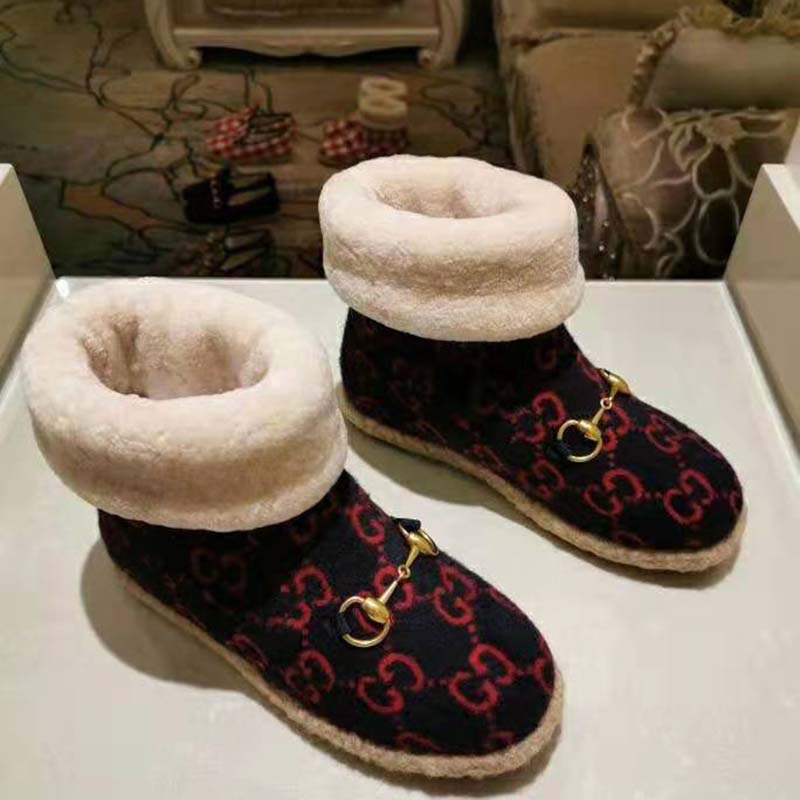 Gucci Unisex GG Wool Ankle Boot in Textured Fabrics-Navy