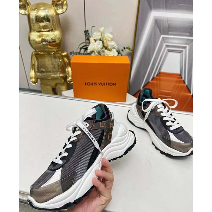 Louis Vuitton LV Unisex Run 55 Sneaker Black Mix Materials Lifted Rubber Outsole