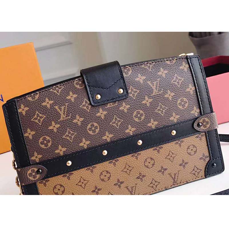 Louis Vuitton LV Women Trunk Clutch Handbag in Monogram and Monogram Reverse Canvas