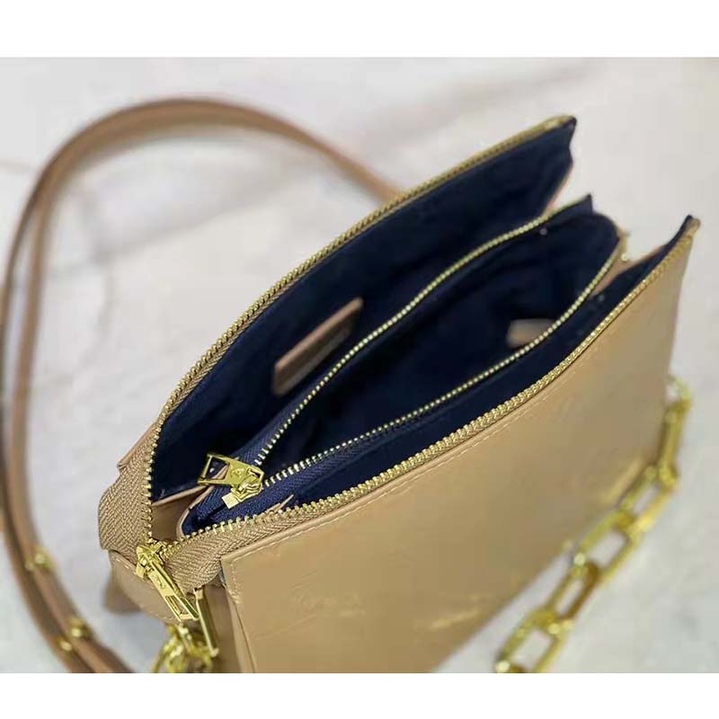 Louis Vuitton LV Unisex Coussin PM Camel Monogram-Embossed Puffy Lambskin Calfskin