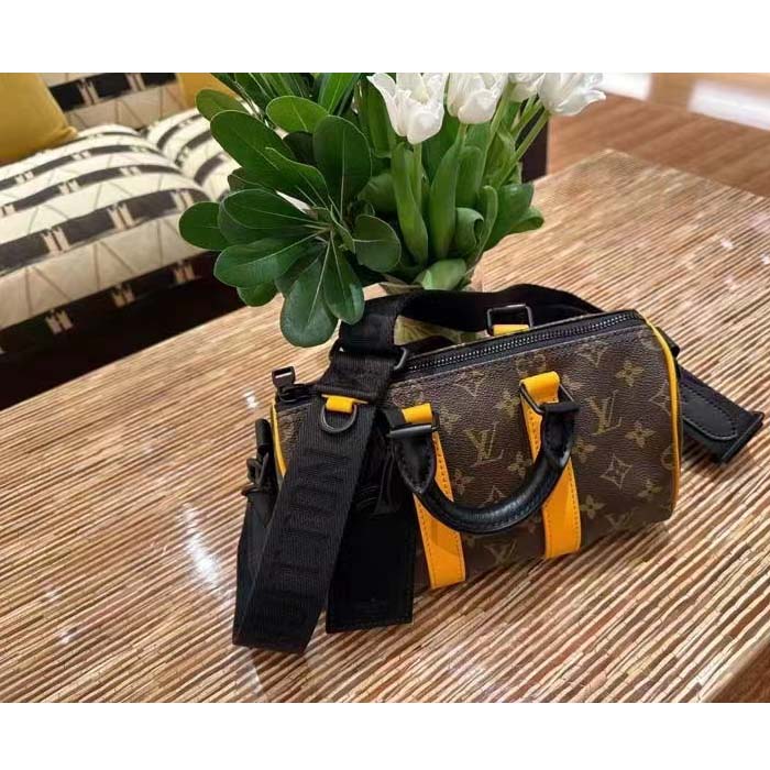 Louis Vuitton LV Unisex Keepall Bandoulière 25 Radiant Sun Monogram Macassar Coated Canvas