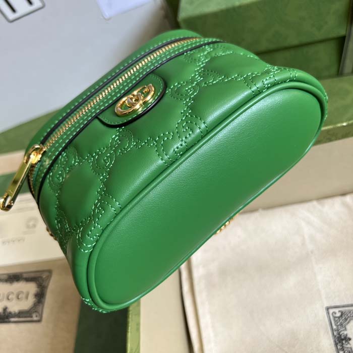 Gucci Women GG Matelassé Top Handle Mini Bag Green Leather Double G