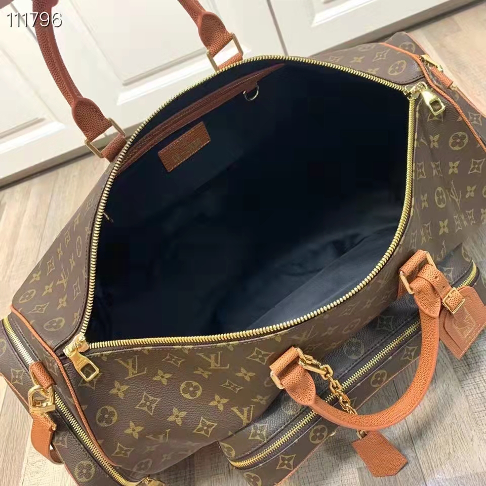Louis Vuitton LV Unisex Keepall Trio Pocket Travel Bag Brown Monogram Canvas