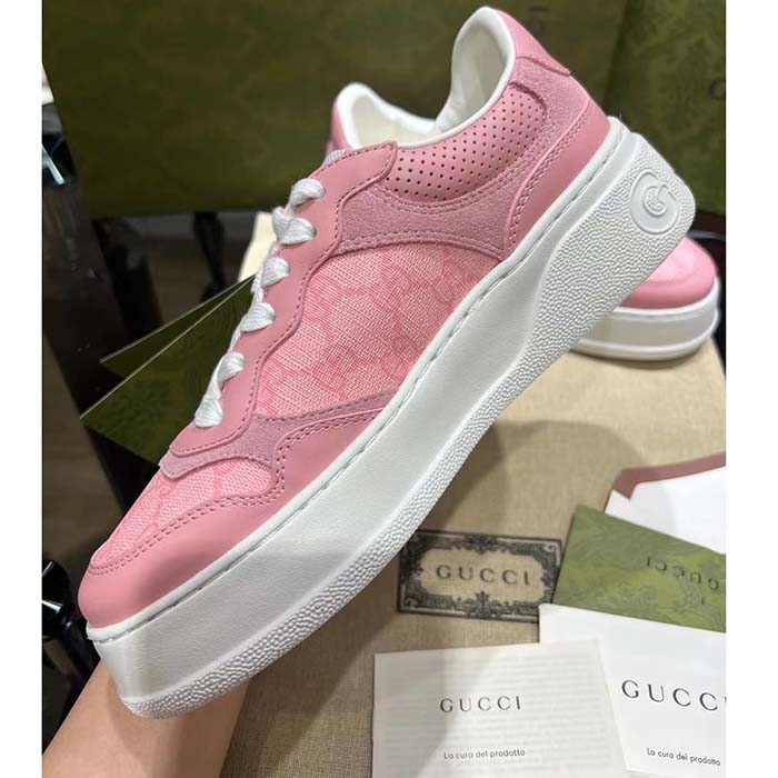 Gucci Unisex GG Sneaker Pink GG Supreme Canvas Printed Interlocking G 5.6 Cm Heel