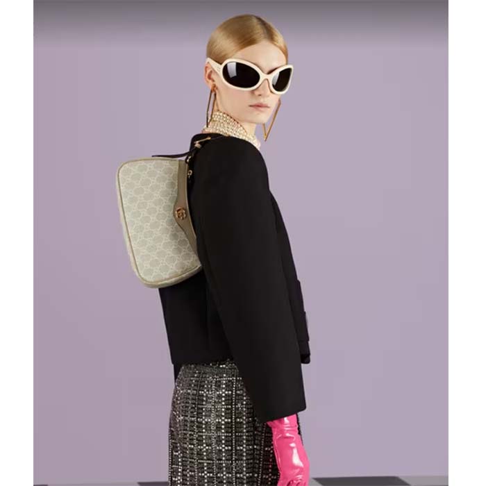 Gucci Women Ophidia Small Handbag Beige White GG Supreme Canvas Double G