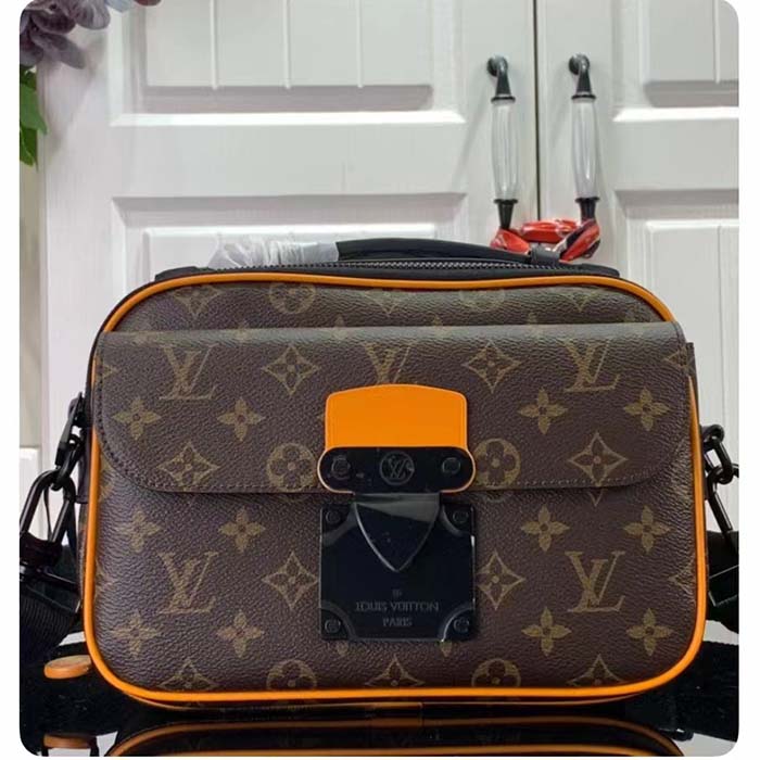 Louis Vuitton LV Unisex S Lock Messenger Brown Radiant Sun Monogram Macassar Coated Canvas