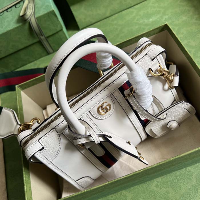 Gucci Unisex GG Mini Top Handle Bag Double G White Smooth Leather