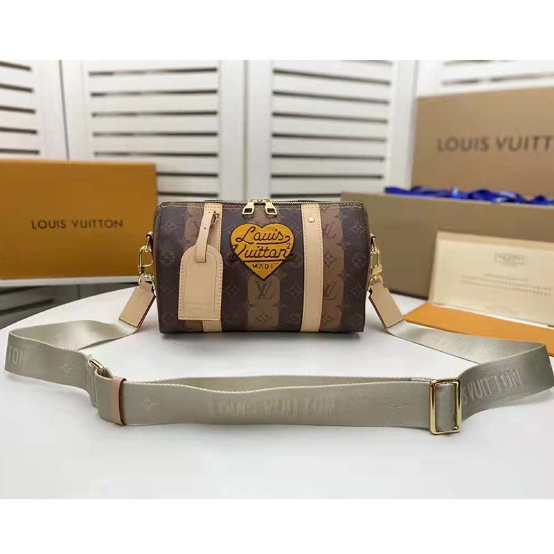 Louis Vuitton LV Unisex City Keepall Bag Monogram Stripes Brown Coated Canvas