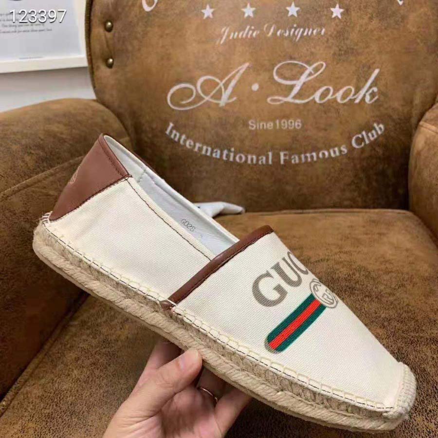 Gucci Men Gucci Logo Canvas Espadrille-Beige
