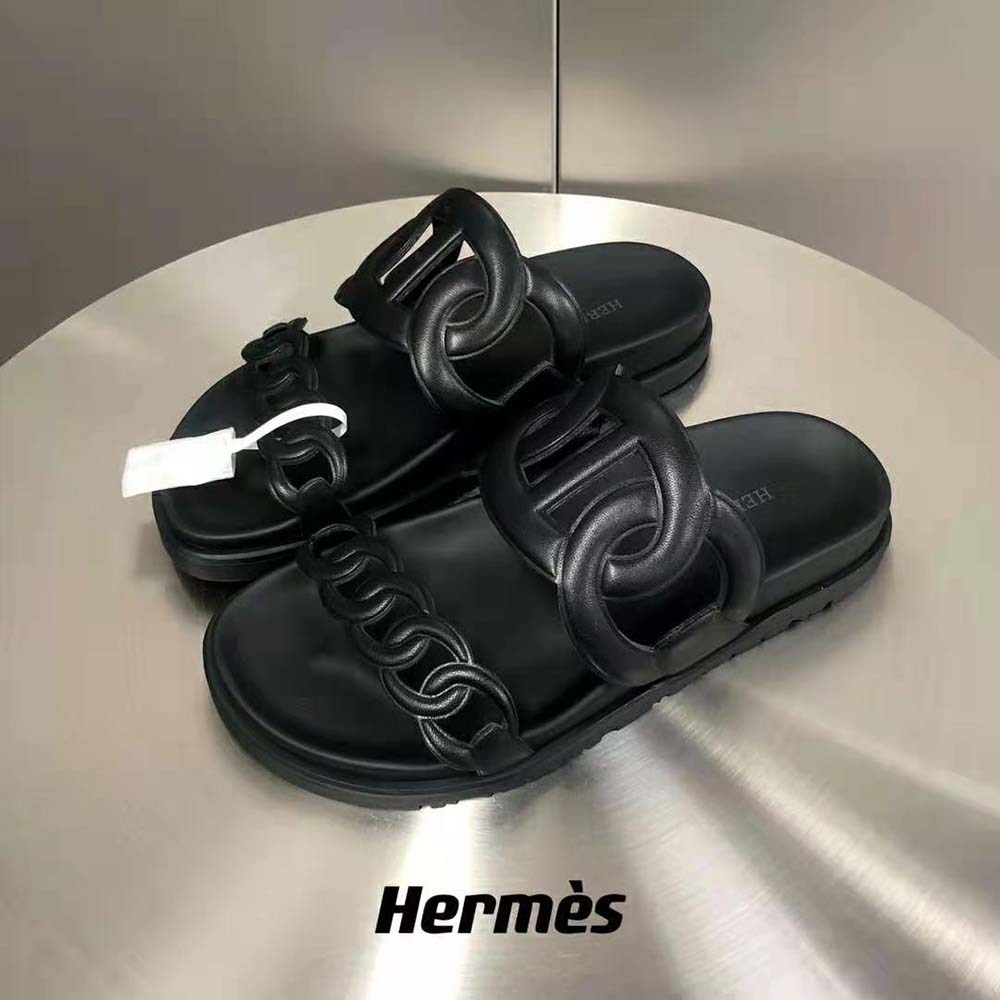 Hermes Women Extra Sandal in Nappa Leather-Black