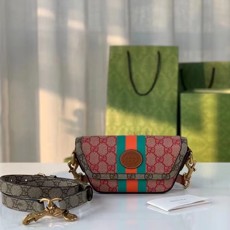 Gucci Unisex GG Top Handle Mini Bag Web Pink GG Supreme Canvas