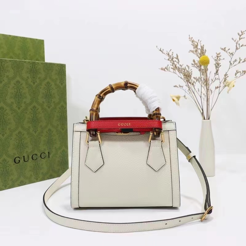 Gucci GG Women Diana Mini Tote Bag White Leather Double G