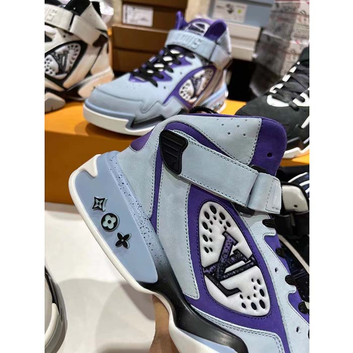 Louis Vuitton LV Unisex Trainer 2.0 Sneaker Boot Blue Suede Calf Leather