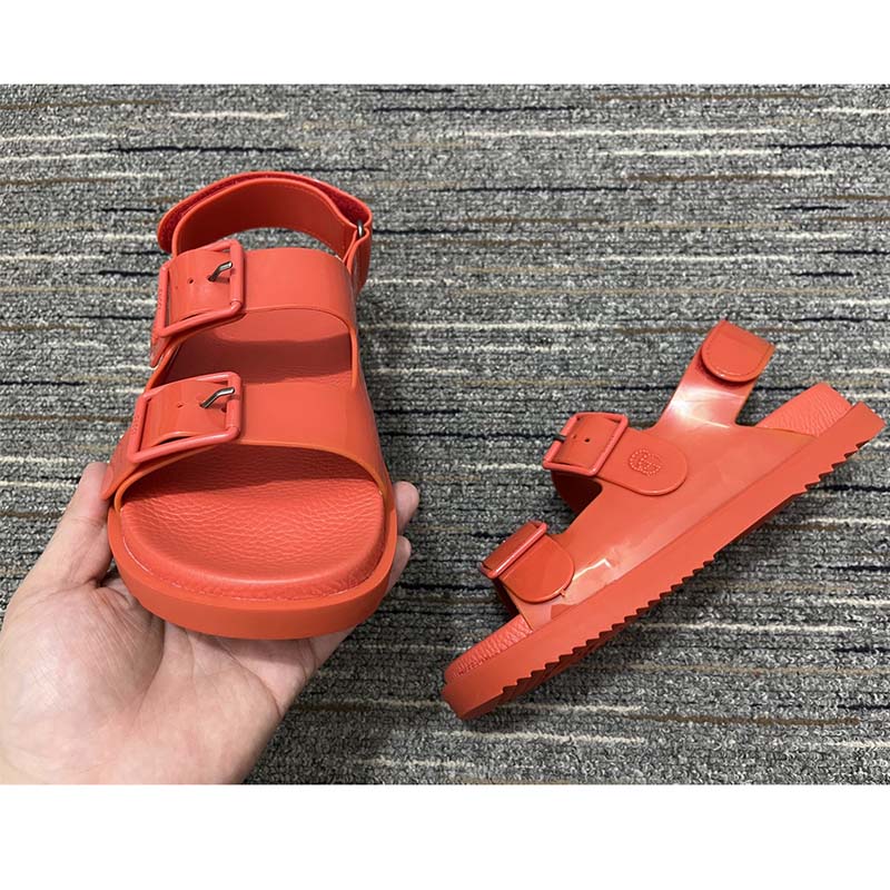 Gucci Women Sandal Mini Double G Red Rubber Double G Studs Low Heel