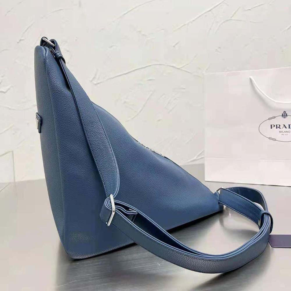 Prada Men Leather Prada Triangle Bag-Navy