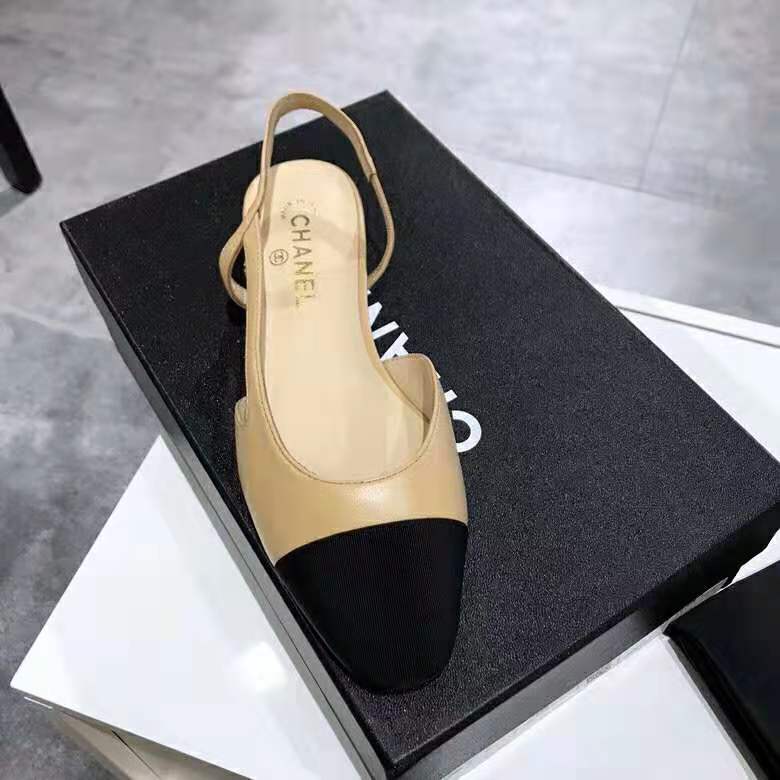 Chanel Women Slingbacks in Goatskin & Grosgrain-Sandy