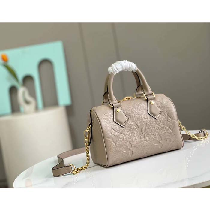 Louis Vuitton LV Women Speedy Bandoulière 20 Crème Beige Embossed Grained Cowhide Leather